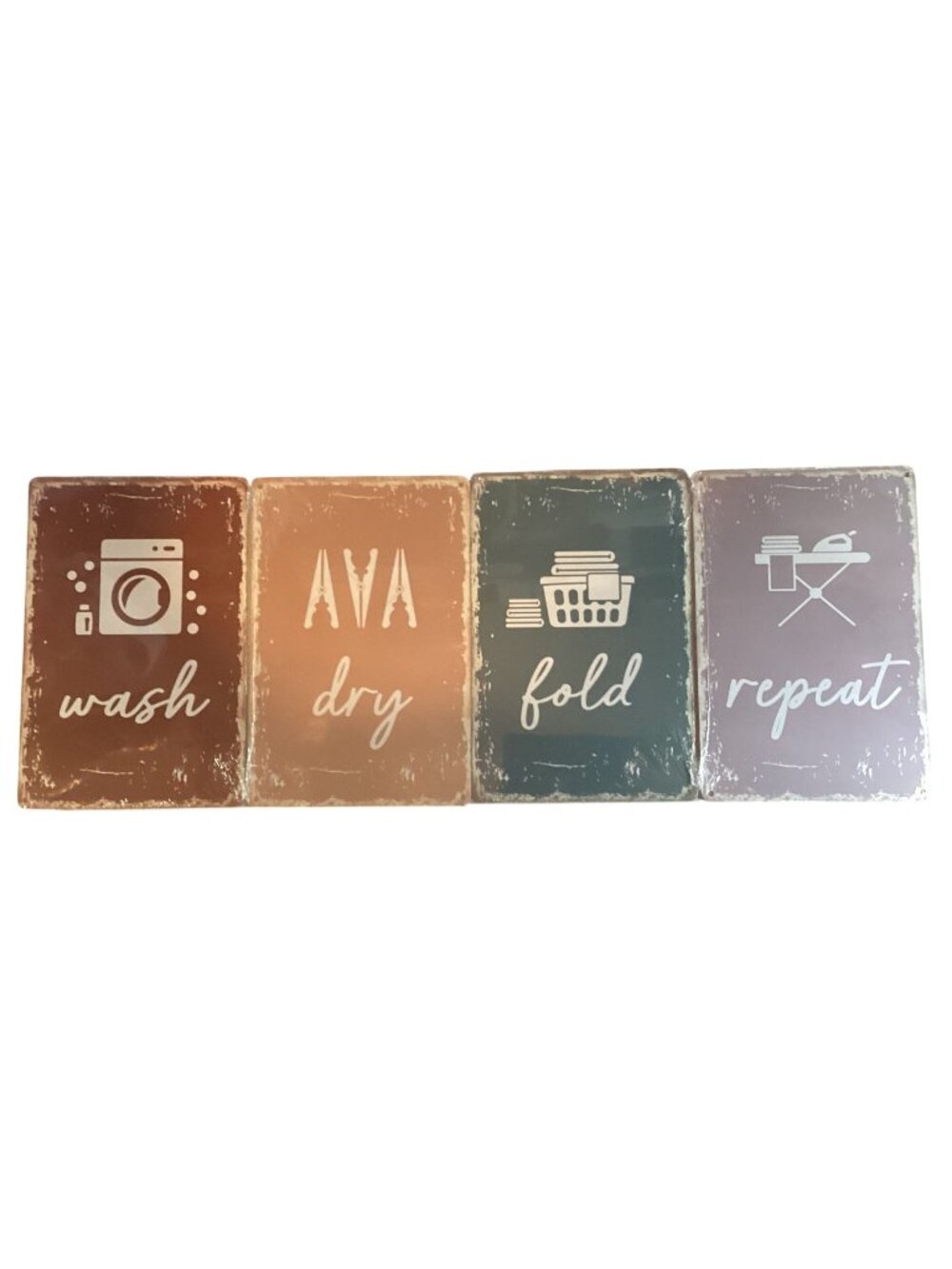4 pcs "Wash" "Dry" "Fold" "Repeat" 12"X8" Golden Era Distressed Tin Signs New